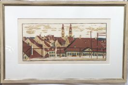 H. Affeltranger (1919-2002) Holzschnitt Winterthurer Altstad