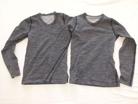 2 Langarmshirts, 45% Merino-Wolle grau meliert guter Zustand