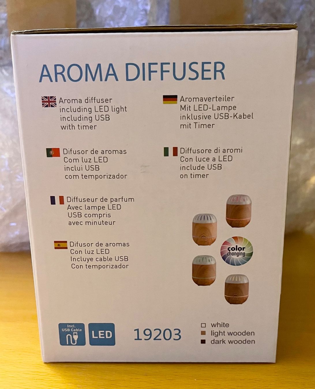 Duftöldiffusoren: Aroma Diffuser braun/schwarz mit USB, Farbwechsel, Timer – Neu und originalverpackt aus Basel von Seifehuesli 1