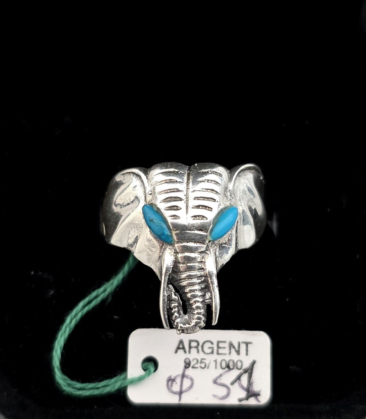 Anelli: Vintage Ring Glücksbringer "Türkis-Elefant" 925 Silber – Usato da Basel venduto da ALEXANDER4056