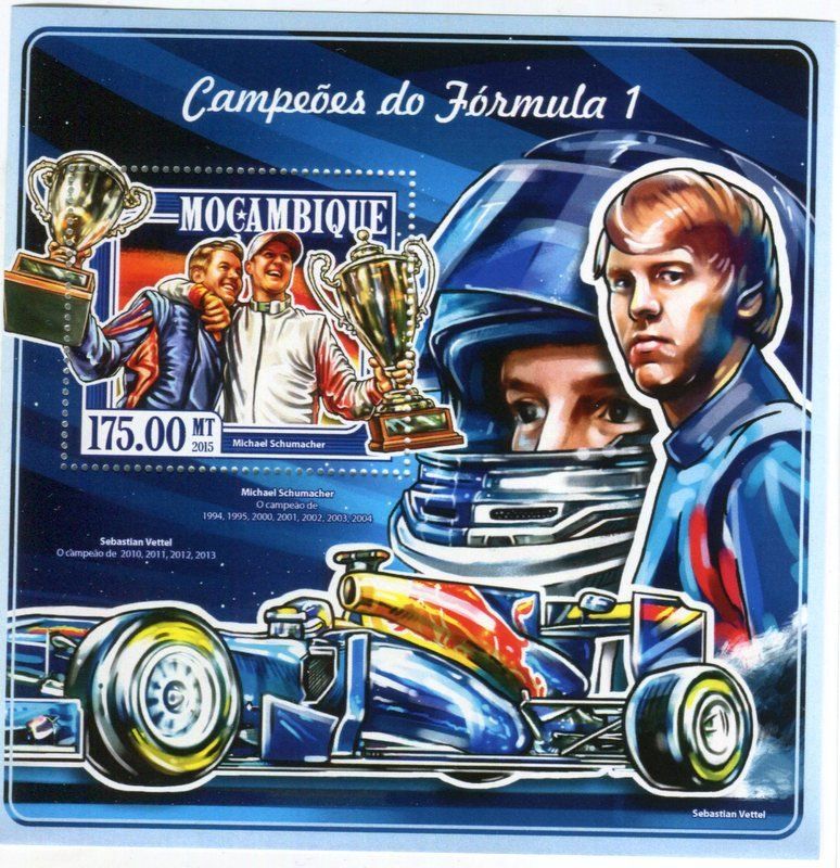 Tutti i francobolli: Block "Formel 1 Sebastian Vettel". Mosambik – Nuovo e nell'imballaggio originale da Basel venduto da Butsch5