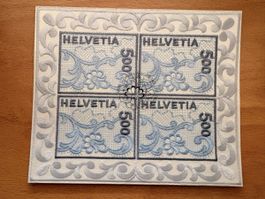 Bloc de 4 timbres brodés Helvetia 500 bon état