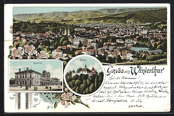 Ansichtskarten: Litho Winterthur, Kyburg, Bahnhof, Panor – Gebraucht aus Berlin von bartko-reher
