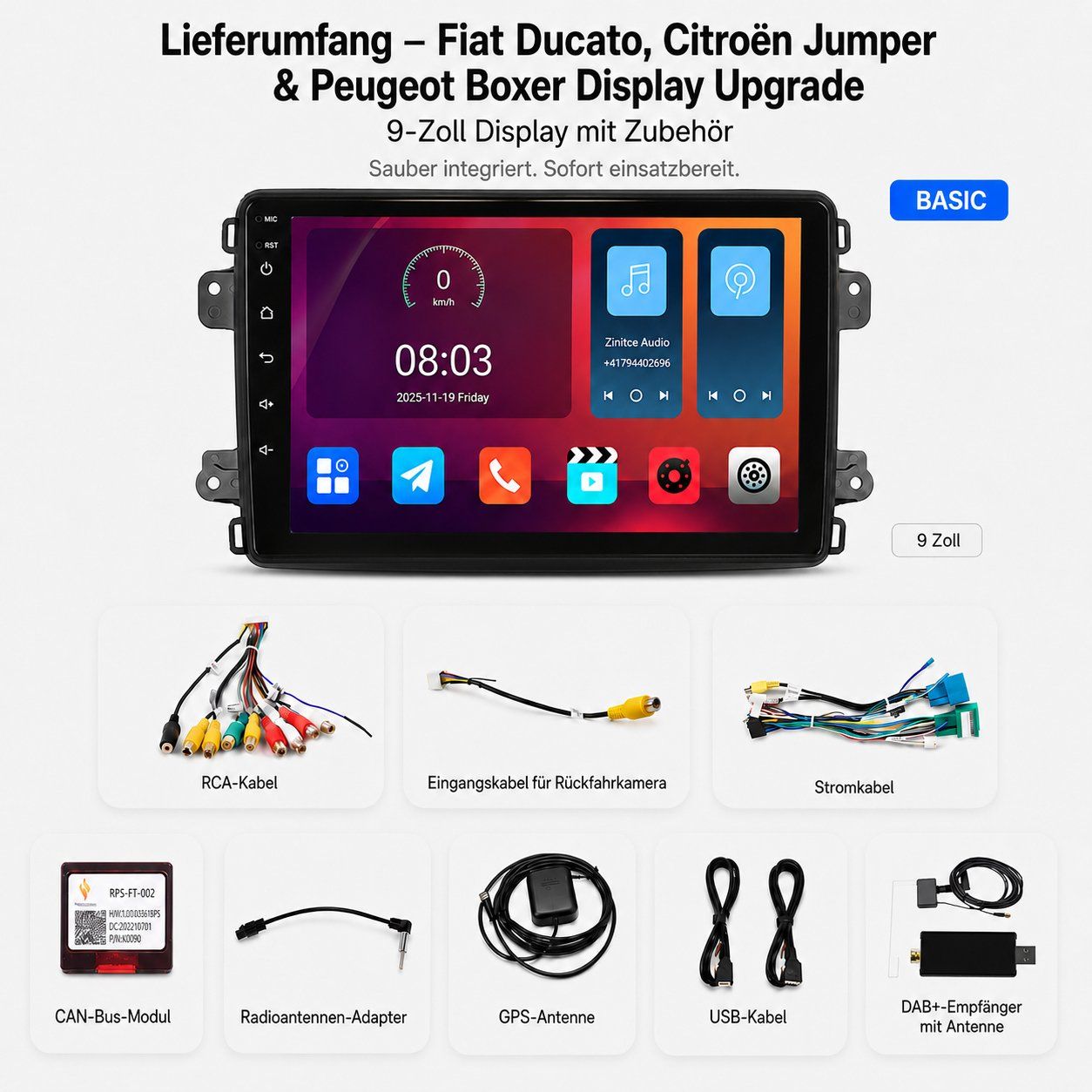 Navigationsgeräte: Ducato Boxer Jumper DAB+ Autoradio Carplay 9 Zoll 2021-2023 – Neu und originalverpackt aus Chiasso von online.shop 9