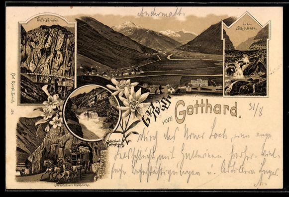 Cartoline postali: Litho Gotthard, Ansichten mit Teufelsbr – Usato da Berlin venduto da bartko-reher