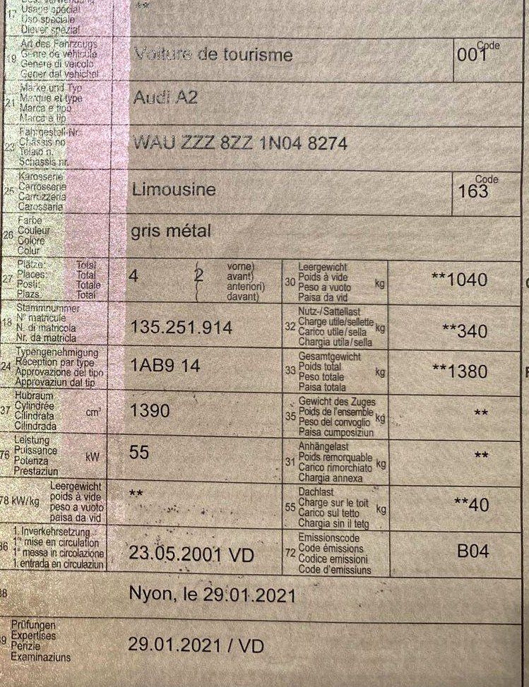 Audi Automobili: Audi A2 1.4i aus 2001 ab Platz – Usato da Yverdon-les-Bains venduto da Xqrk 5