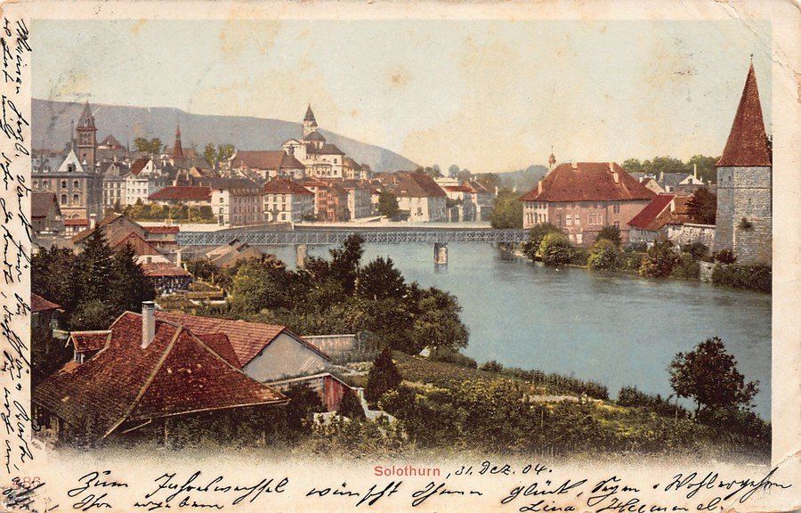 Ansichtskarten: Solothurn, koloriert, gelaufen 1904 – Gebraucht aus Frauenfeld von POML