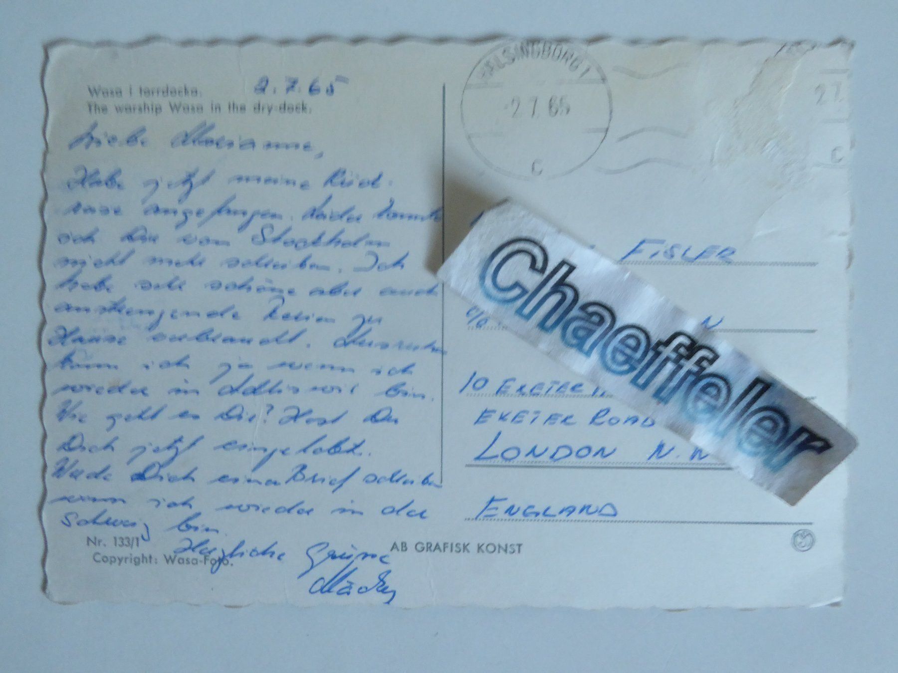 Cartoline postali: 1965 Vasa i torrdocka – Usato da Zürich venduto da Chaeffeler 1