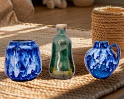 Scheurich 552 + 410-7 + autre / 3 mini vases nuances de bleu