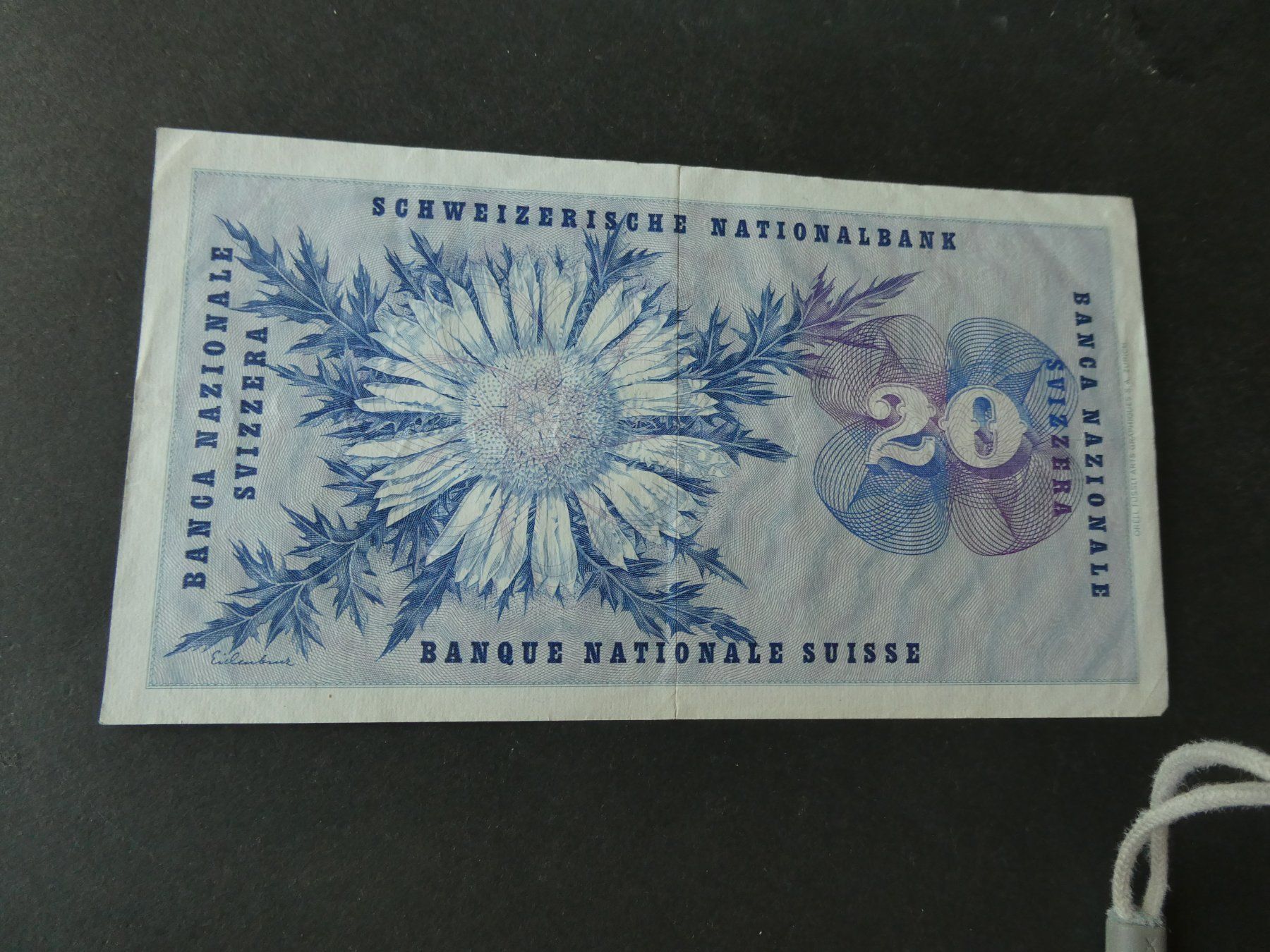 Banknoten: Schweiz 1958,  20 Franken – Gebraucht aus Hinterforst von Rohusri 1