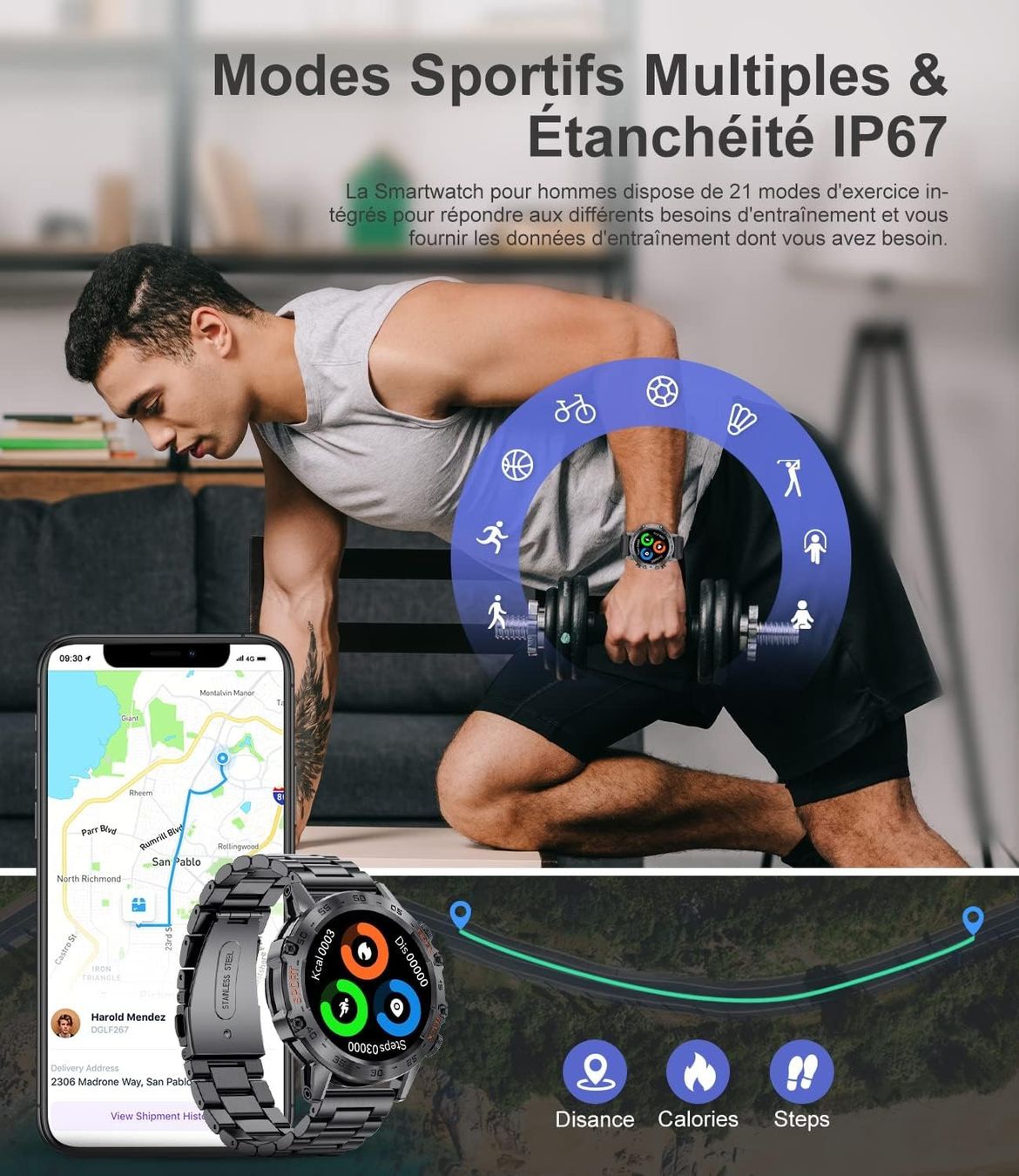 Smartwatch: Outdoor Multifunktion Smartwatch mit 2 Armbändern – Nuovo e nell'imballaggio originale da Châtelaine venduto da topshop.switzerland 3