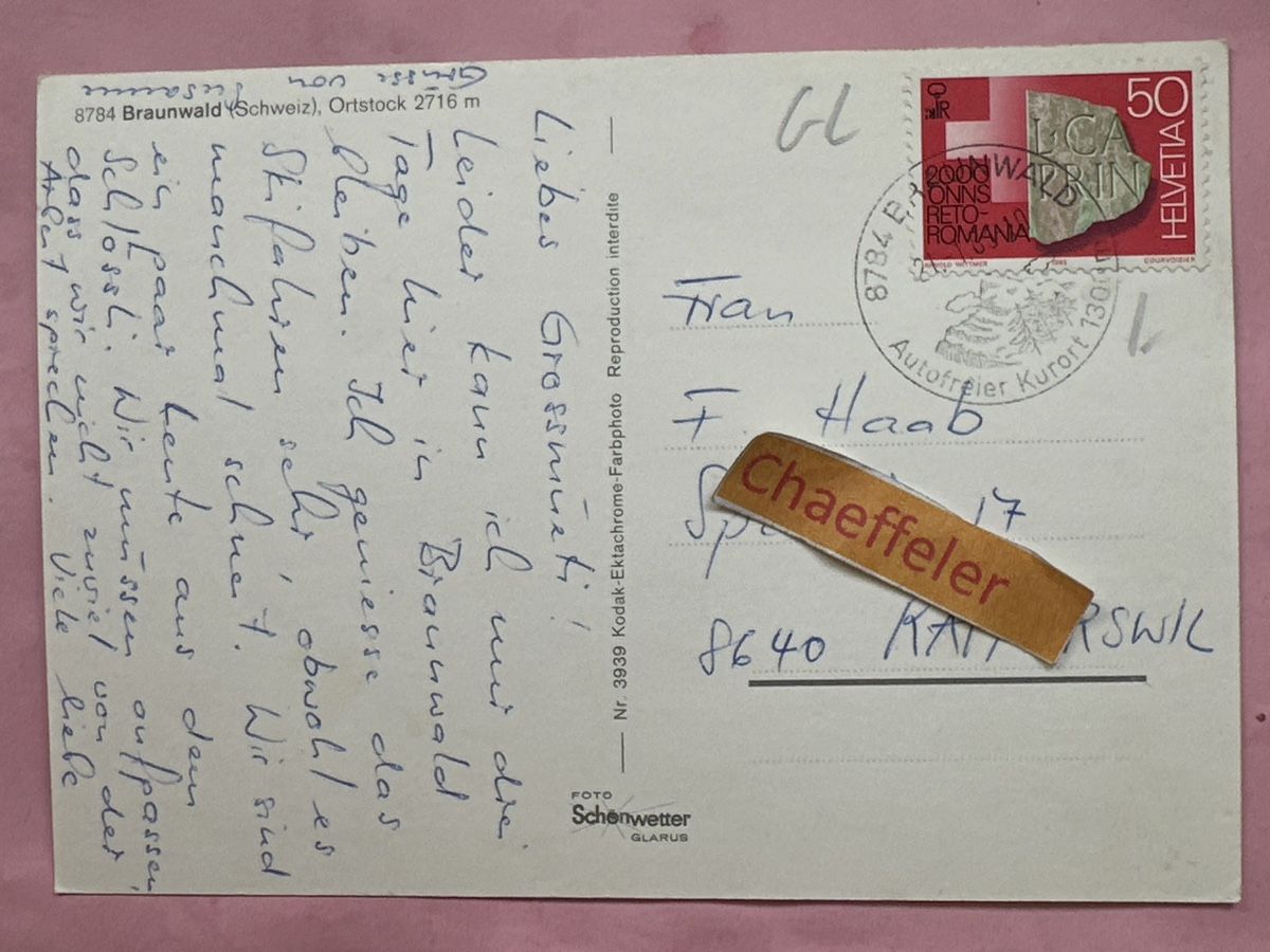 Cartes postales: 8784 Braunwald, Ortsstock – D'occasion à Zürich par Chaeffeler 1