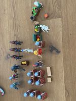 selbstgemachte holzburg mit viel playmobil zubehör
