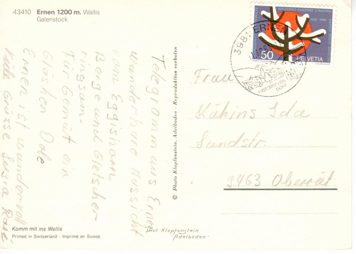 Ansichtskarten: Ernen Wallis – Gebraucht aus Wolhusen von Curver9 1