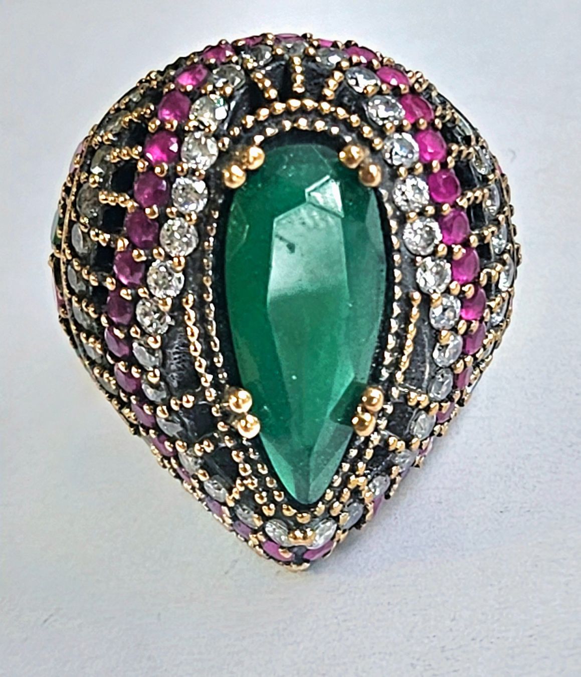 Anelli: Ring Silber Grösse 57 mit Smaragd und Rubin – Nuovo (secondo la descrizione) da Zürich venduto da Bieter04 9