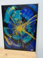 Abstraktes Bild Acryl Original blau gold handgemalt 30x40cm