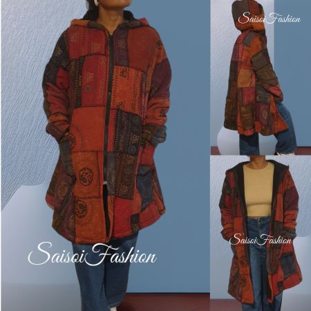 🕉🧥Winter Herbst Hippie Boho Goa Om Hoodie Mantel,Jacke S-L