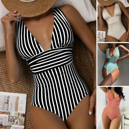 📌 Gestreifter Vintage Badeanzug 2024 Push Up