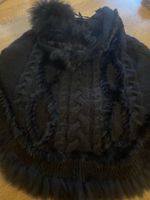 Poncho Leonardo Strick Cape Schwarz Gr. S mit Echtpelz