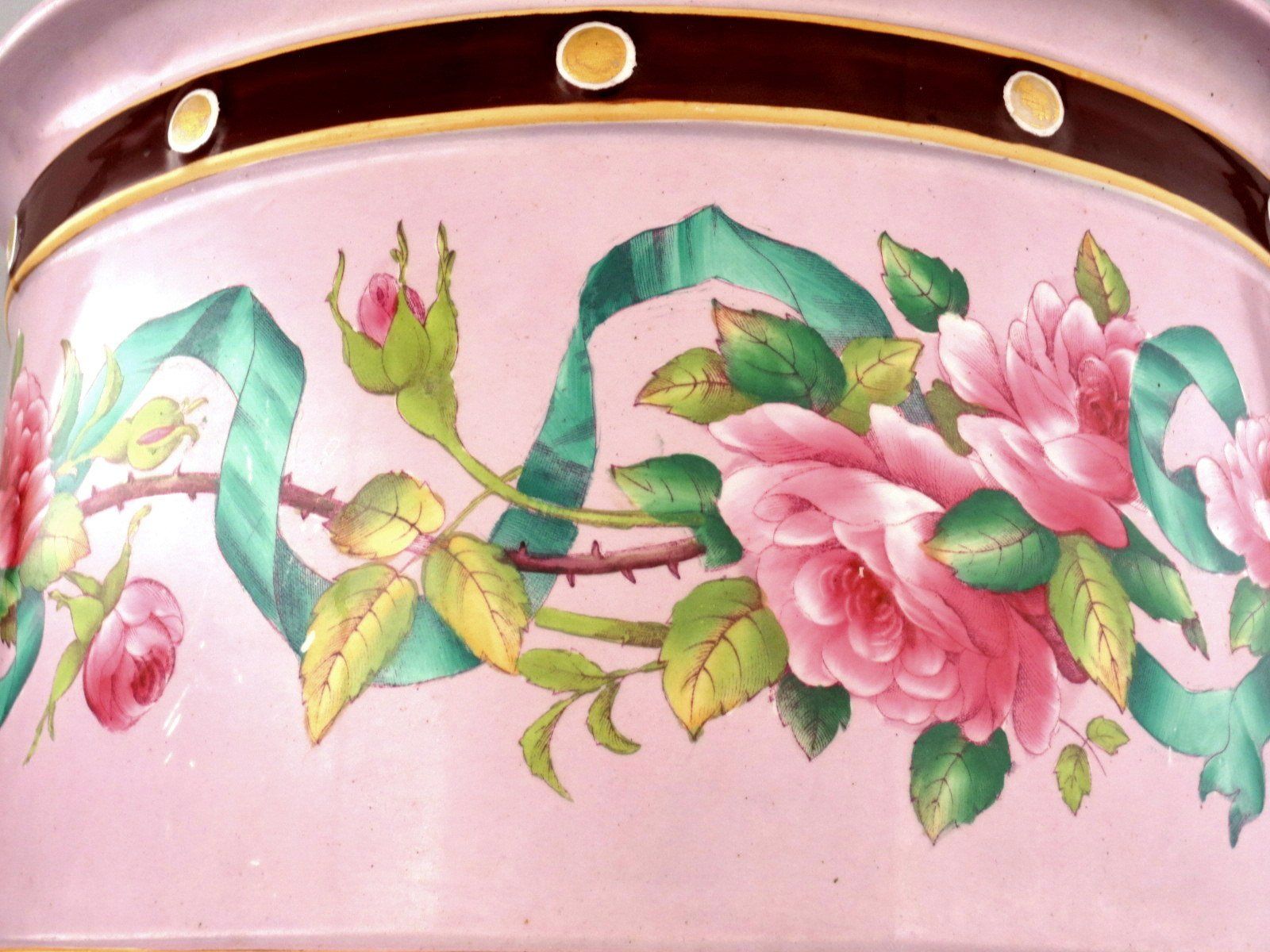 Blumentöpfe: Cache pot Minton 19e roses rubans Blumentopf Pflanzentopf – Gebraucht aus Noville von ceram 4
