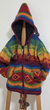 Boombaba Nepal Strickjacke Gr. S – Regenbogen Wolljacke
