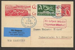 Flugpost Schweiz 1925 Basel Mannheim München Luftpost