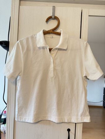 White Cropped Polo Shirt, size M, Uniqlo, 100% Cotton