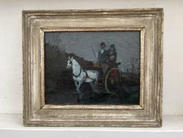 Tolles altes Ölgemälde, Kutschenfahrt, Walter Schneider 1944