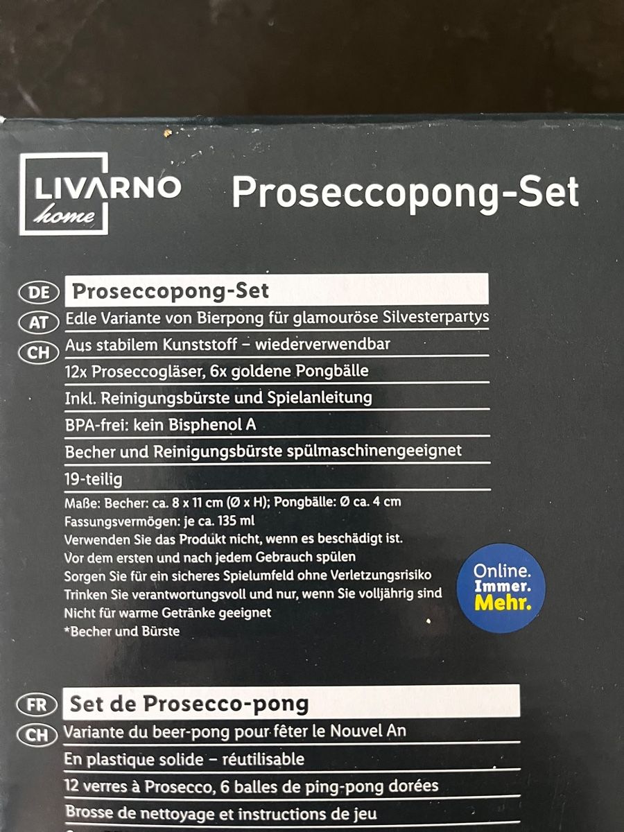 Giochi: Prosecco-Pong Set – Nuovo e nell'imballaggio originale da Gamprin venduto da Minabal 1