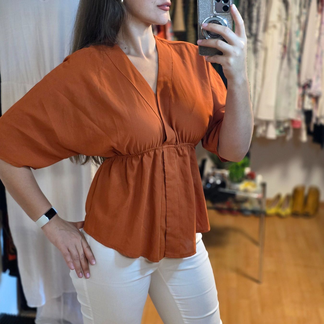 Camicette: Bluse Rostfarbe S/M mit Gummizug – Usato da Wald ZH venduto da CapLux