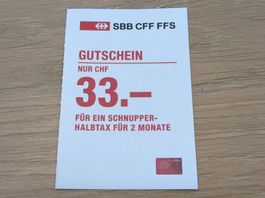 SBB Gutschein für ein Schnupper-Halbtax zum Preis von CHF 33