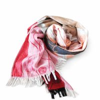 Damen Schal Rot Beige Fransen