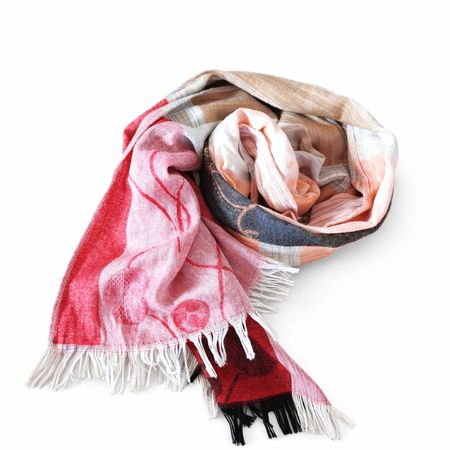 Damen Schal Rot Beige Fransen