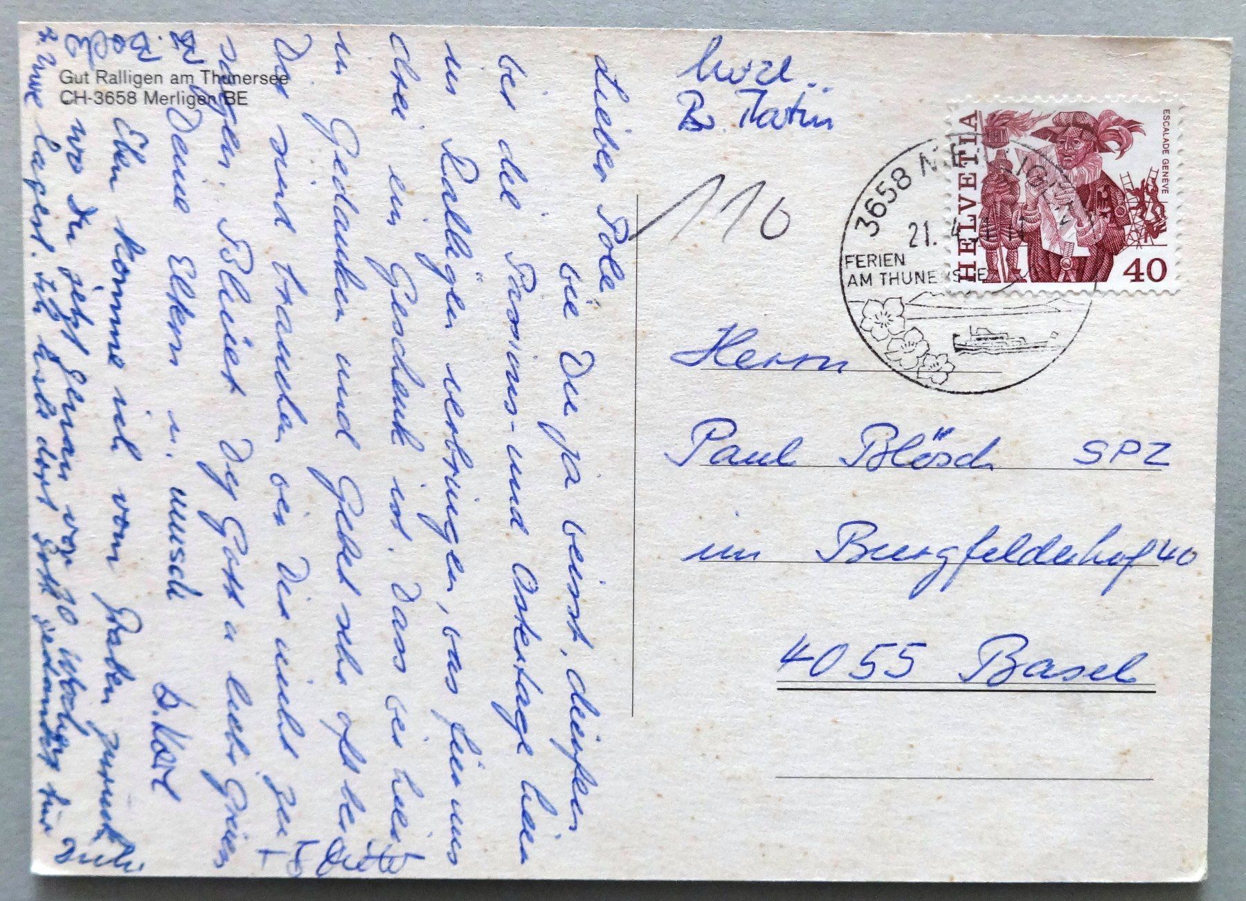 Cartes postales: Gut Ralligen am Thunersee, Merlingen BE – Défectueux à Fétigny par Billy2miny 1