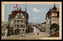 AK Wil, Obere Bahnhofstrasse mit Gasthaus zur Rose