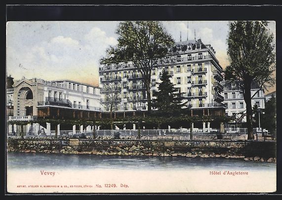 Cartoline postali: AK Vevey, Hotel d'Angleterre, 1909 – Usato da Berlin venduto da bartko-reher