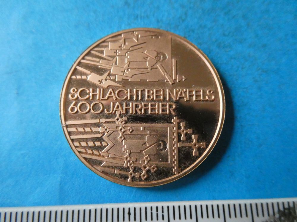 vergoldete Medaille unz. Schlacht bei Näfels 1388-1988 1