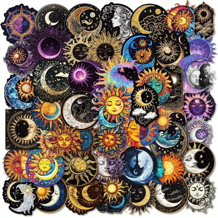 50 Stk. Sticker Aufkleber - Gothic Sonnen Mond Stern (Neu und ...