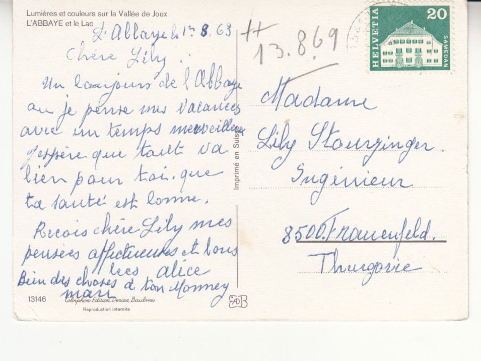 Ansichtskarten: L'Abbaye 1968 – Gebraucht aus Bürglen TG von StampGraf 1