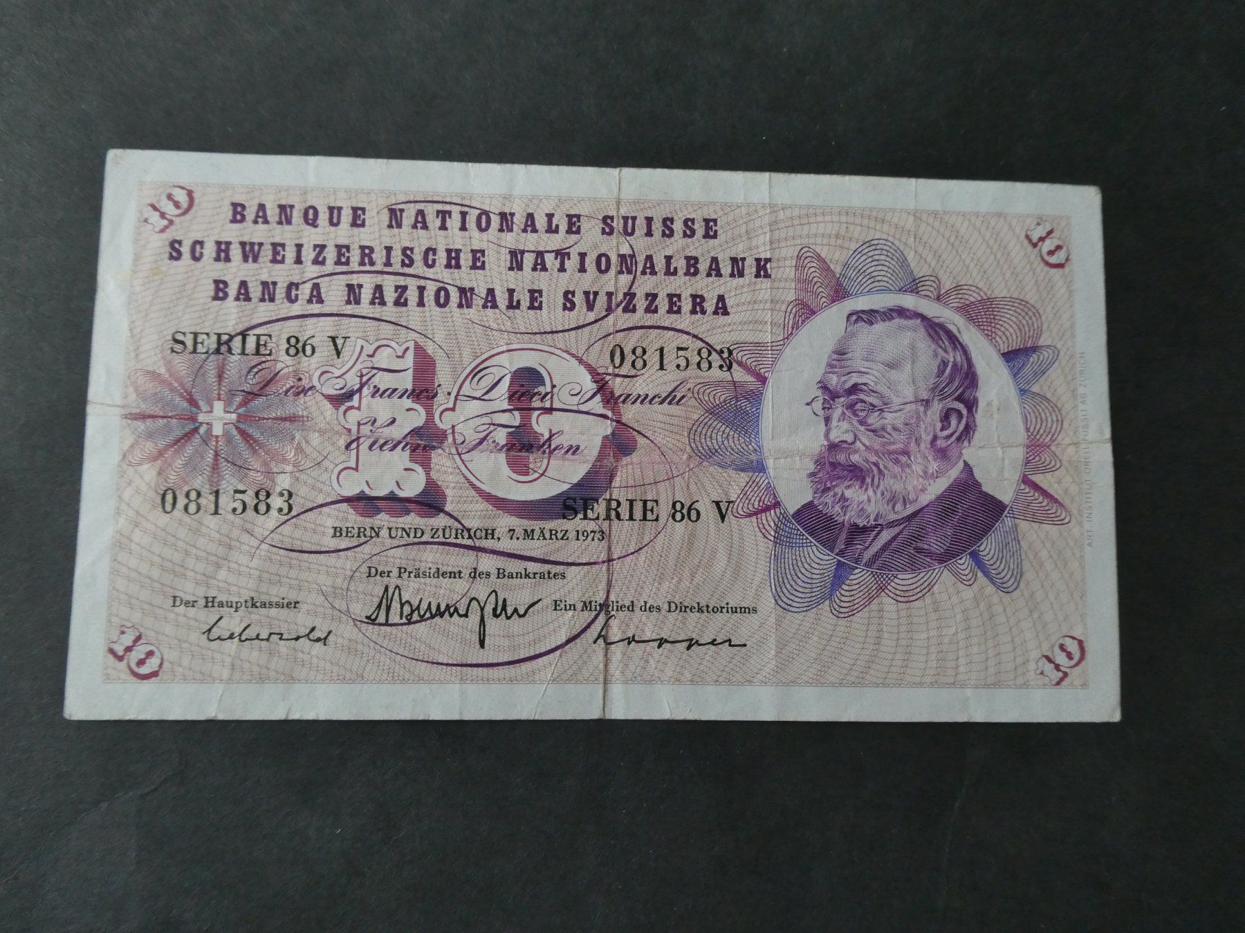Billets de banque: Schweiz 1973,  10 Franken – D'occasion à Hinterforst par Rohusri