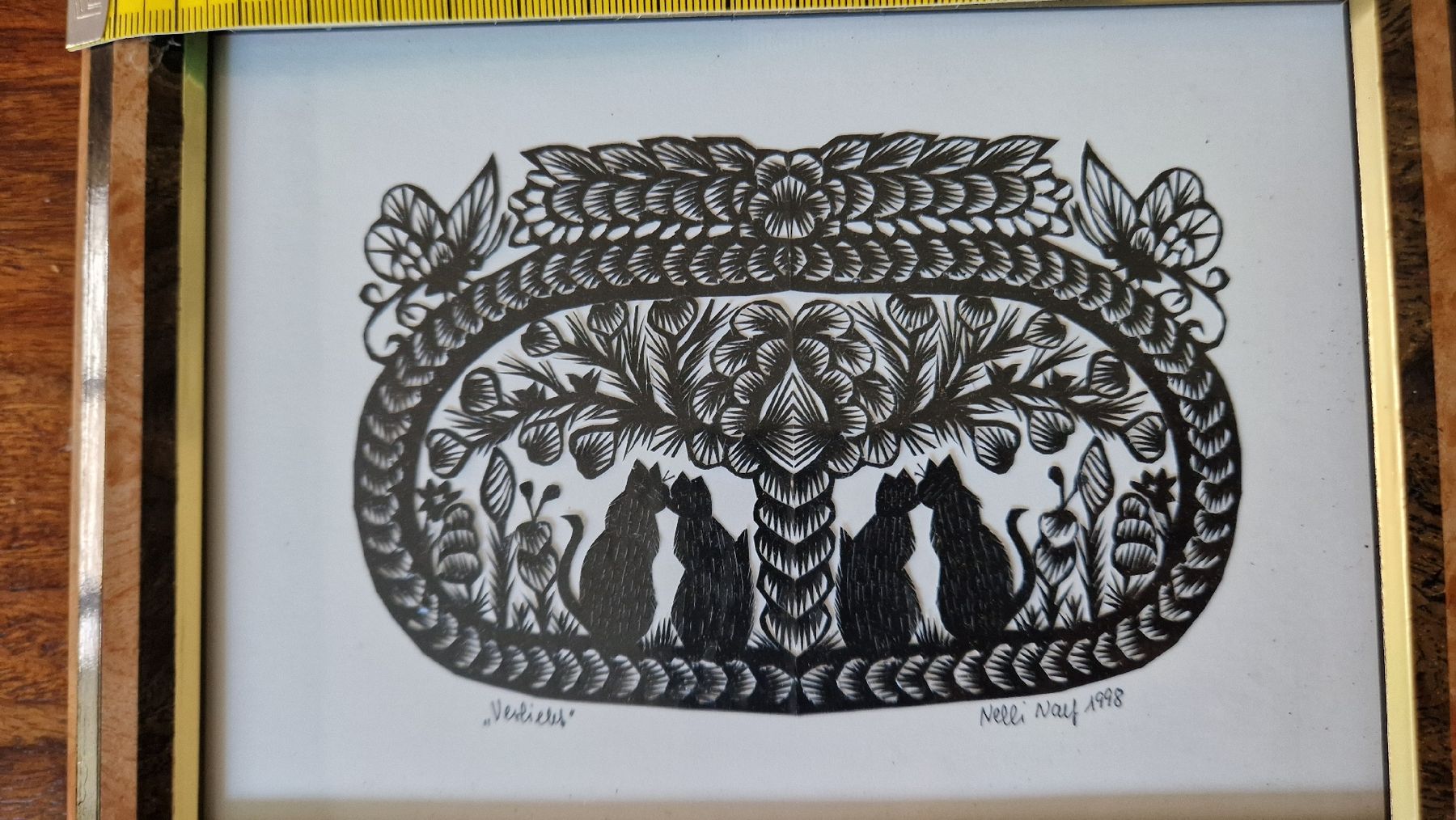Arts picturaux & lithographies: Scherenschnittbild "Verliebt" von Nelli Naef 1998 – D'occasion à Bätterkinden par Reniderella