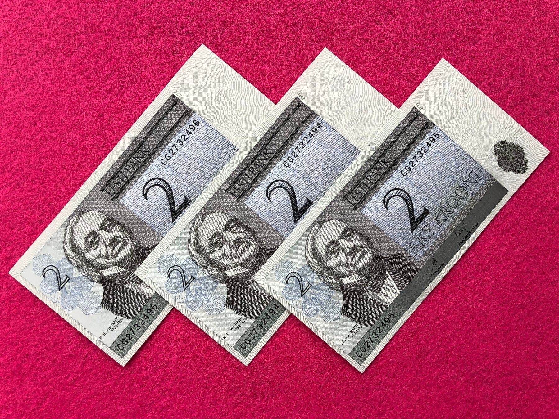 Banconote: Estland 2006 - 3 x 2 Krooni UNC – Nuovo e nell'imballaggio originale da Pfäffikon SZ venduto da Sieben77 3
