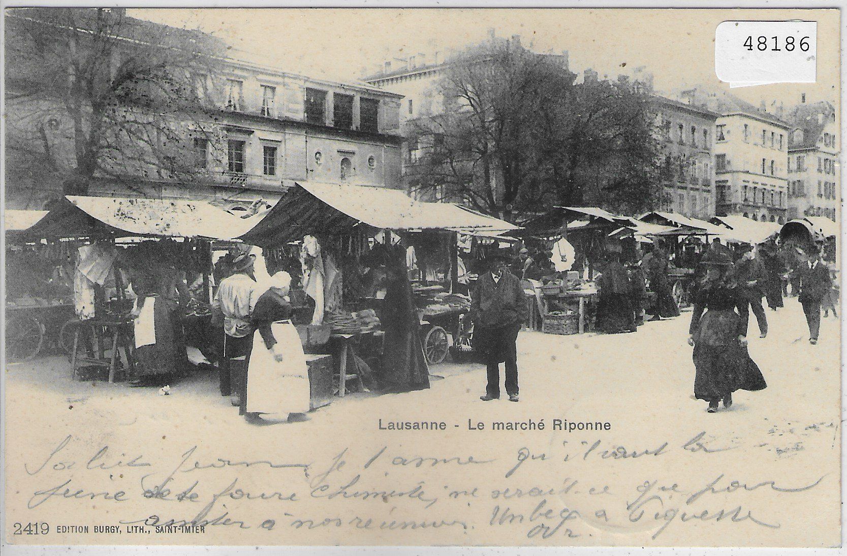 Cartoline postali: Lausanne - Le marche Riponne – Usato da Ettingen venduto da Kartenplanet