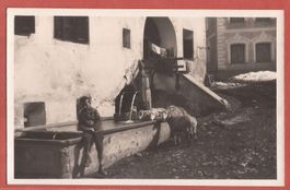 Guarda Dorfpartie - Schafe am Brunnen - Fotokarte ca. 1930