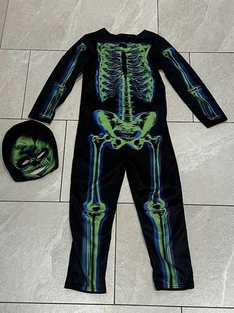 Fasnachtskostüm Skelett, 110-116, schwarz-grün