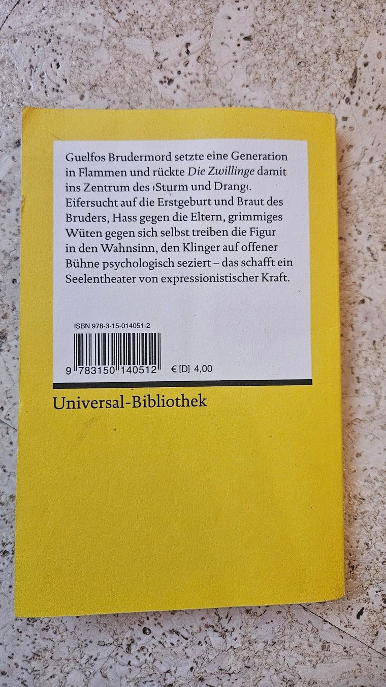 Libri: Die Zwillinge von F.M. Klinger, Reclam – Usato da Zuoz venduto da ser_b555 1