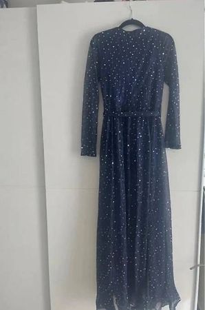 Abendkleid marineblau mit Pailletten Gr. M 38