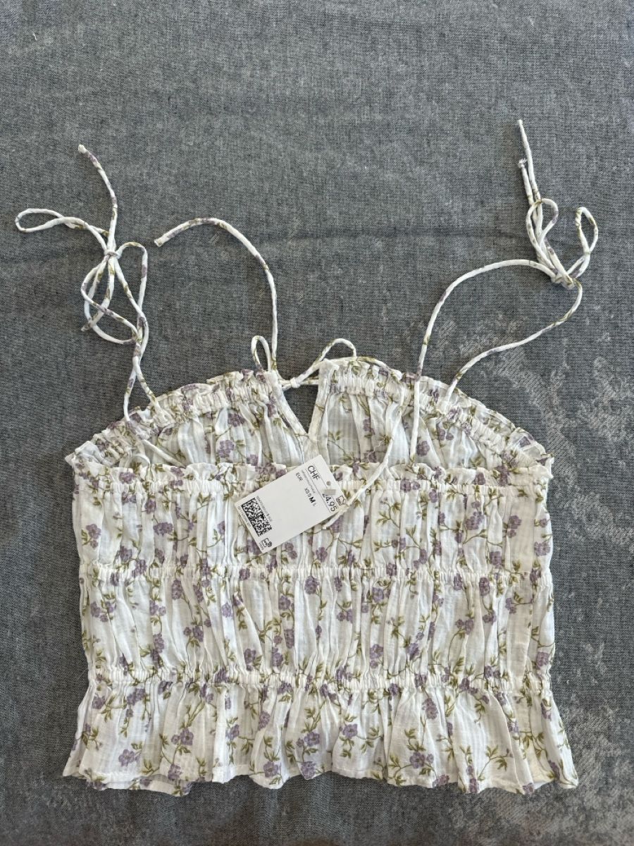 H&M Top: Crop top fleuri blanc taille M neuf avec étiquette – Nuovo e nell'imballaggio originale da Commugny venduto da rus_my8v 1