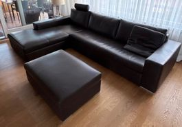 Ecksofa Leder dunkelbraun mit Hocker sehr gut erhalten