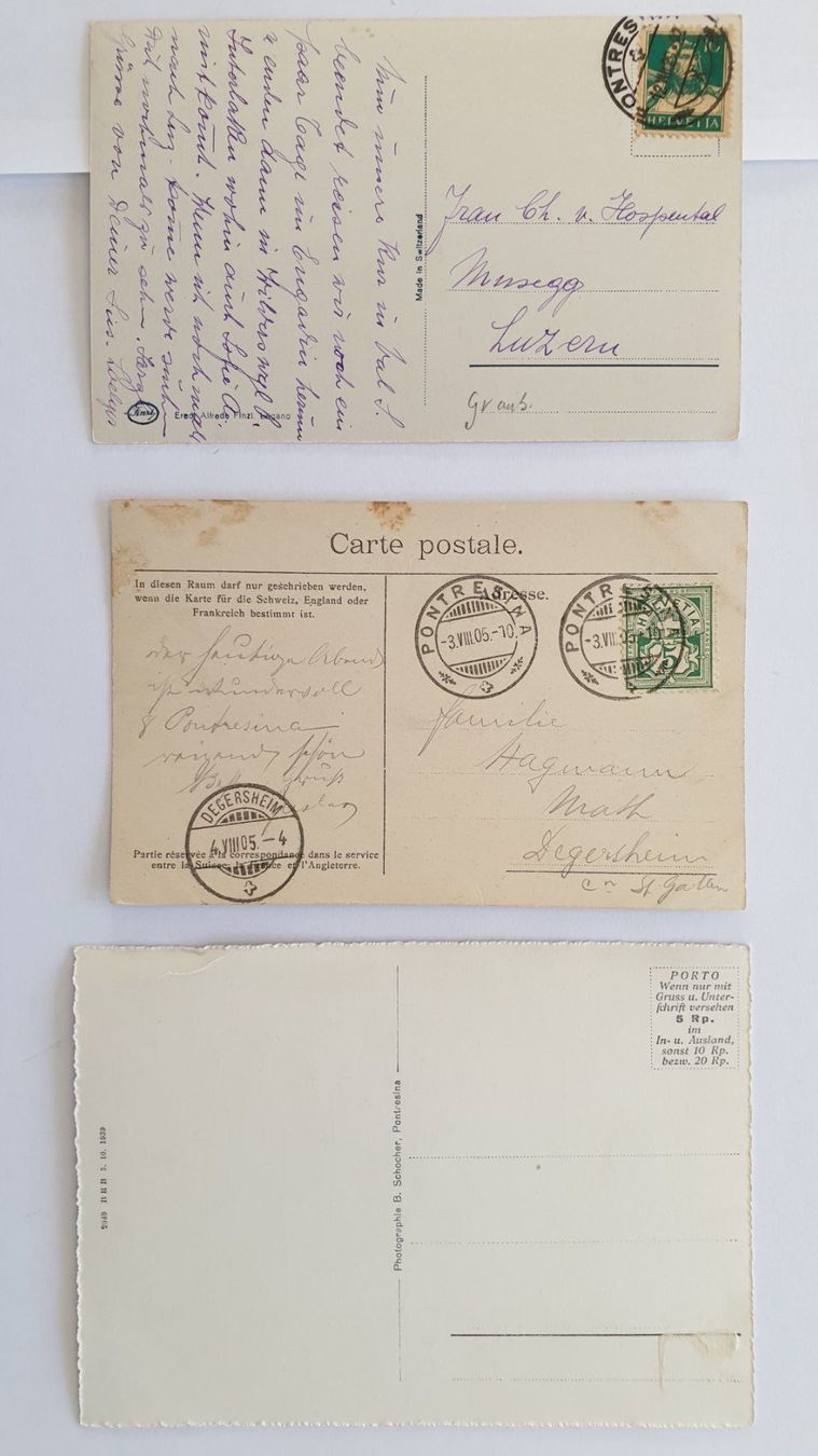 Cartoline postali: Roseggletscher. Oberengadin. Graubünden. 3 Ansichtskarten. – Usato da Goldach venduto da armando_r 1